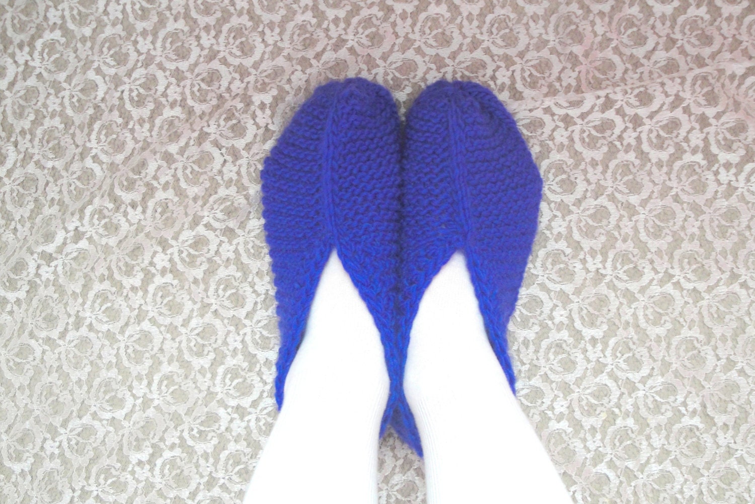 Mens Slippers, Hand Knit Slippers, Fathers Day Gift, Wool Unisex Slippers Sz. 9-11 Mens Bright Blue Purple Women Teens Cushy House Socks