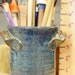 5" Tall Stoneware Pottery Utensil/Paintbrush Holder in Antique Iron High Fire Glaze.