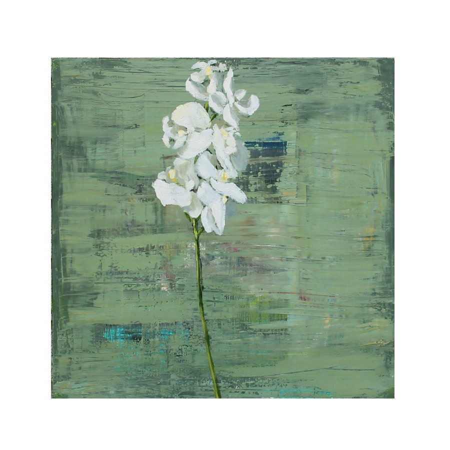 Original Oil Painting Orchid Flower on wood panel 18x18 inch