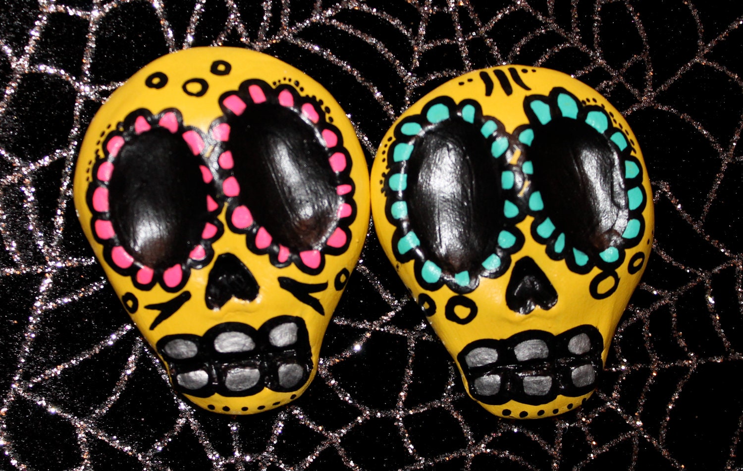 Bright Yellow Sugar Skull Hair Pin