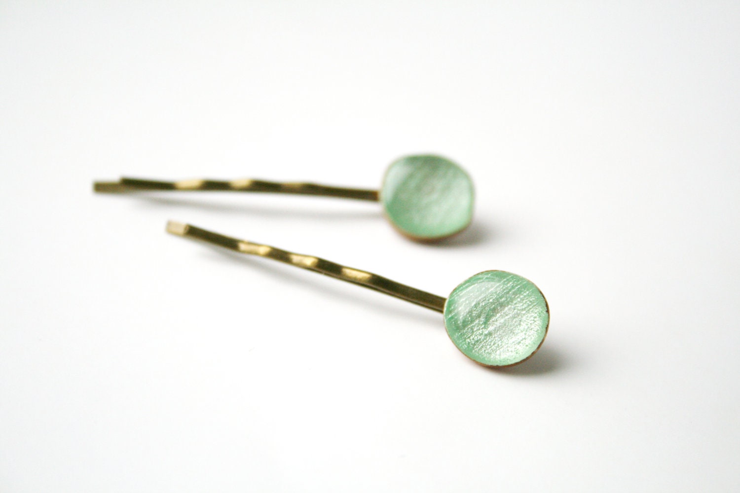 mint green wood bobby pins , eco friendly  , hair accessories , mint green hair pins , holiday accessories - starlightwoods