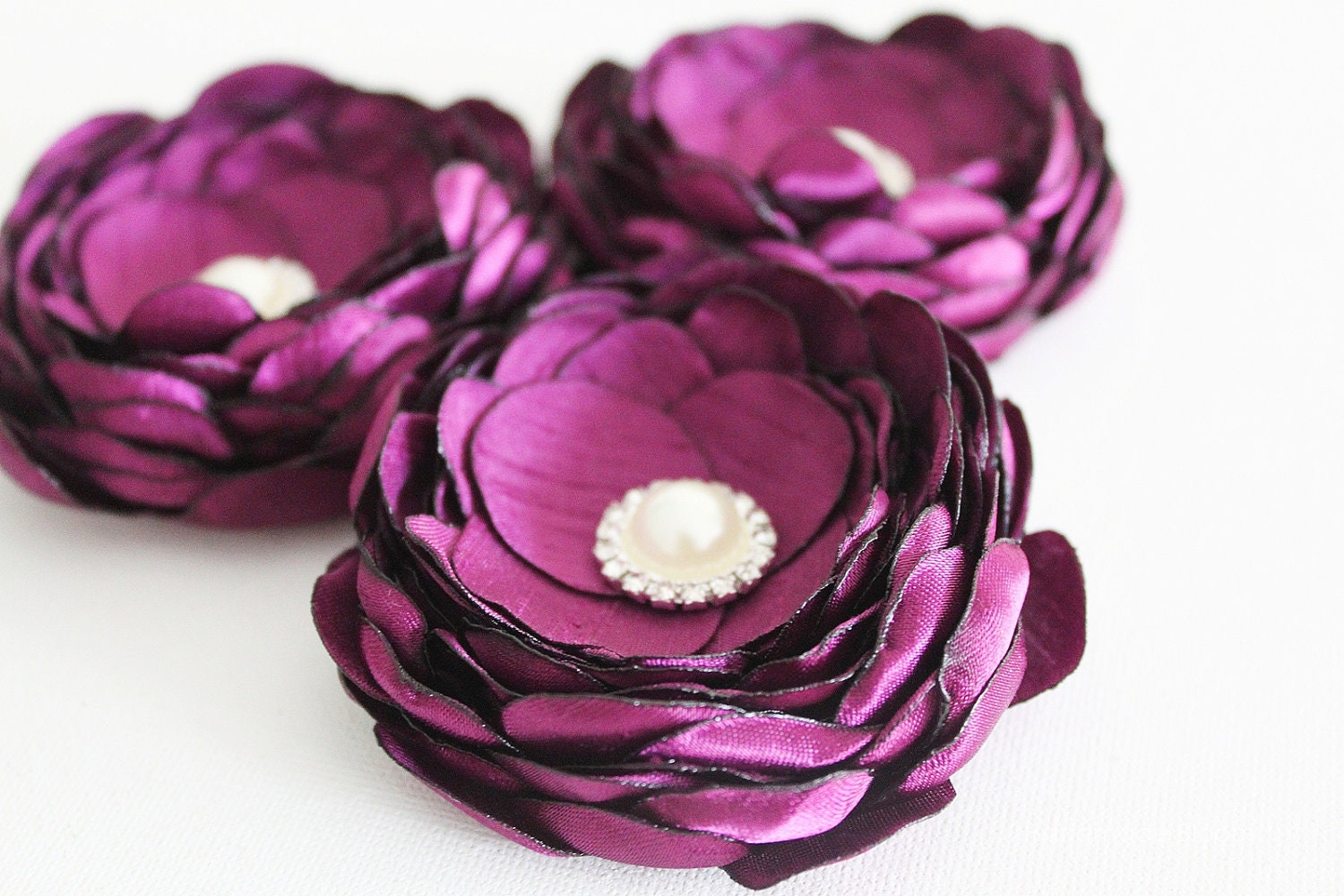 Bridal Hair Clip, Plum Silk Flower, Set of 3, Wedding Accessories, Fascinator,  Bridesmaid, Flower Girl
