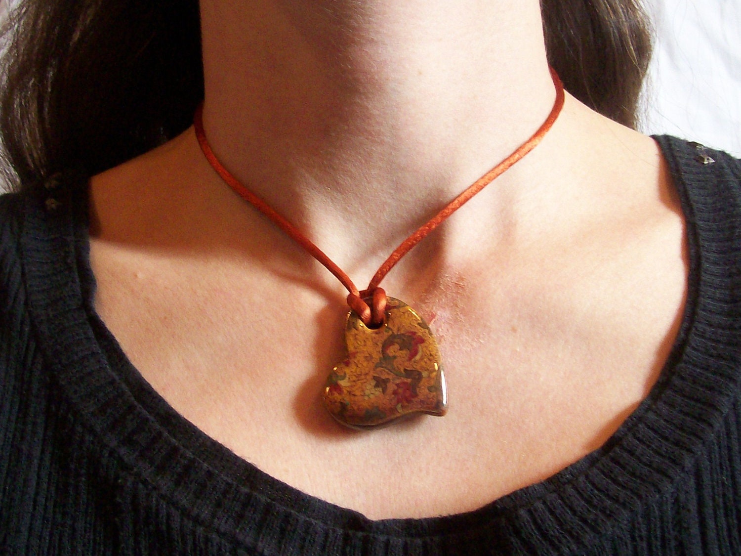 Vintage Ceramic Heart Necklace