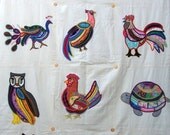 Queen size quilt embodied with animals, birds and butterflies, Folk Art throw, made in Mexico, Quilted Pillow Cover, children room decor - MyMexicanArt Queen size quilt embodied with animals, birds and butterflies, Folk Art throw, made in Mexico, Quilted Pillow Cover, children room decor - MyMexicanArt