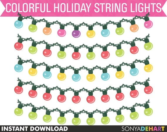 Buy 2 Get 1 FREE Clip Art Christmas Holiday String Bauble Lights Bunting Instant Download Il_570xn