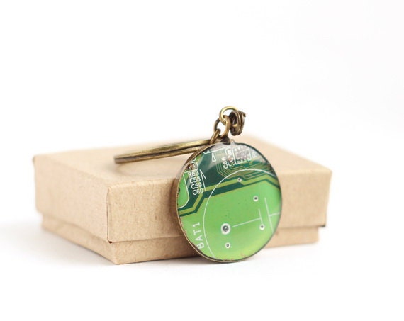 SALE Circuit board geekery keychain Green - recycled computer g4353 ready to ship