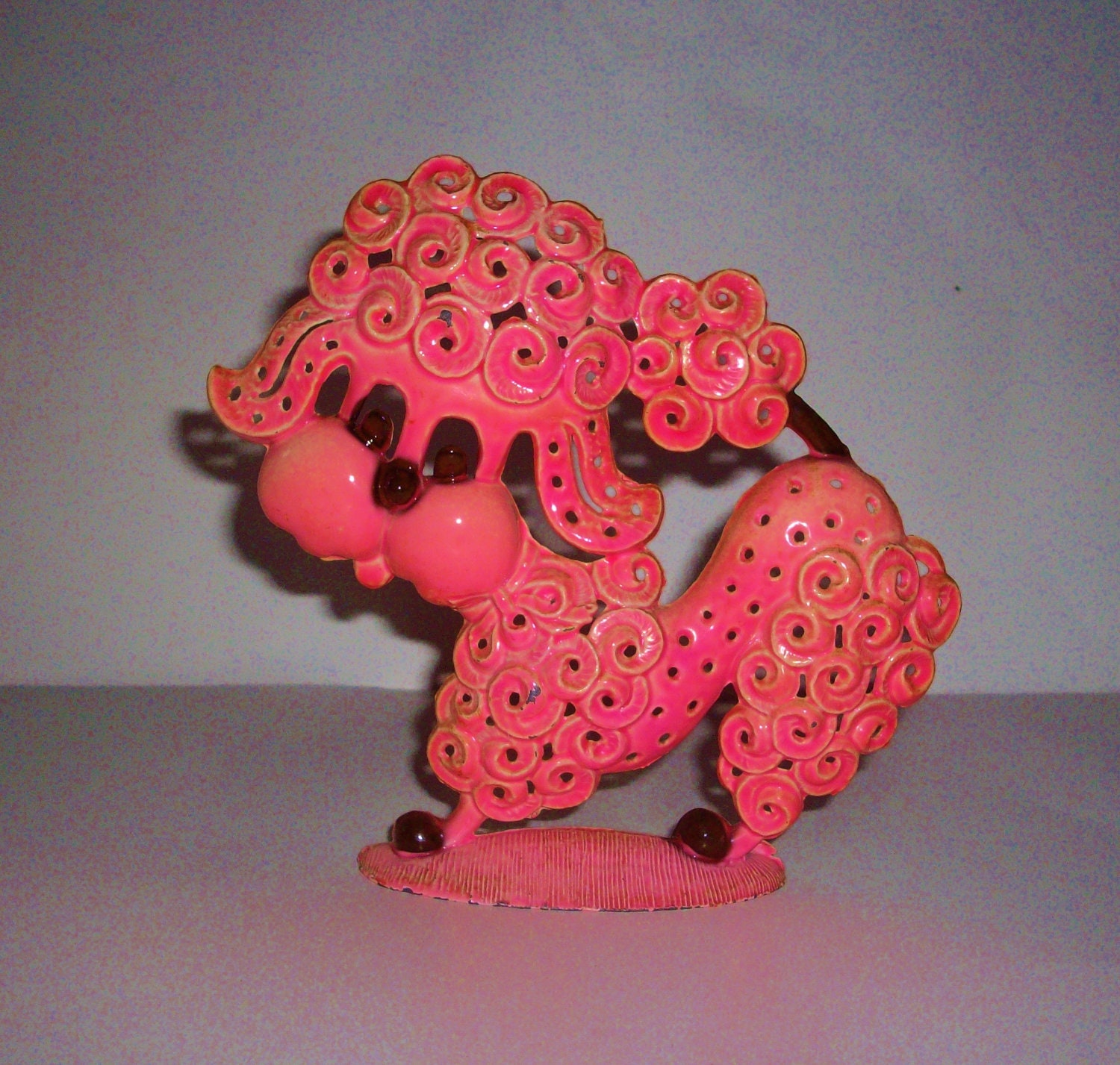 Vintage Earring Holder Pink Poodle Cast Iron 1970's