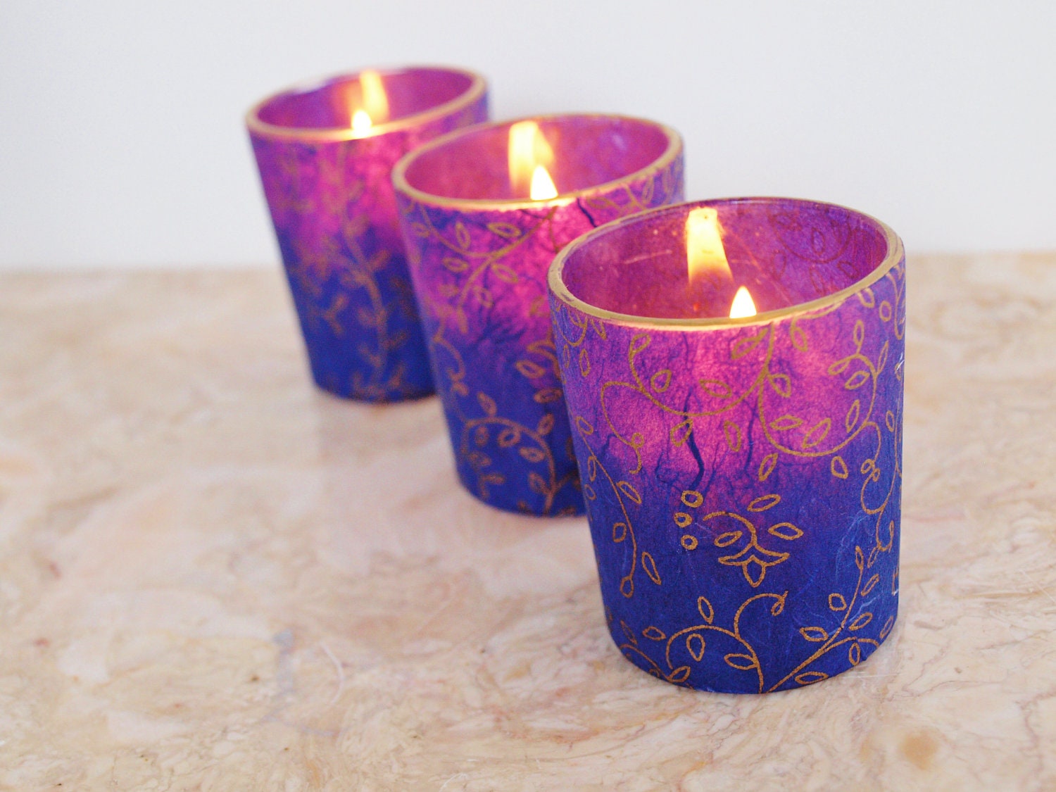 3 Purple Wedding Candles, Lighting, Candle Holders, Votives, by Green Orchid Design Studio