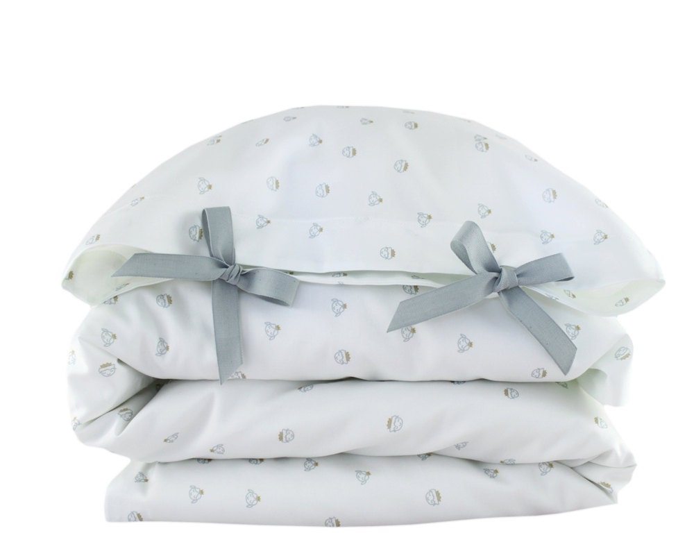 ORGANIC Toddler Bedding set - Little Prince/Princess -white, blue