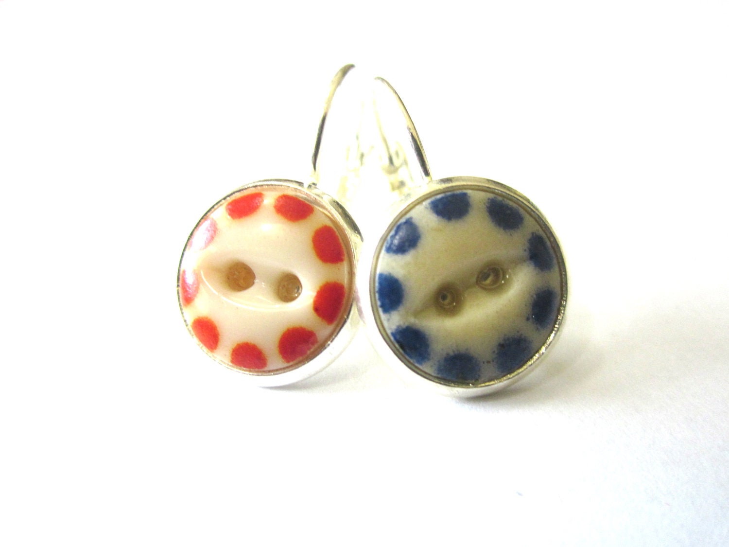 BOISE STATE antique button earrings, 1800s buttons. Go BRONCOS