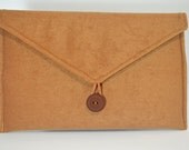 Handmade Kindle Cover, E-reader Cover, iPad mini, Nook Cover in Mustard Color Micro Suede Fabric, Brown Button and Suede Loop Closure