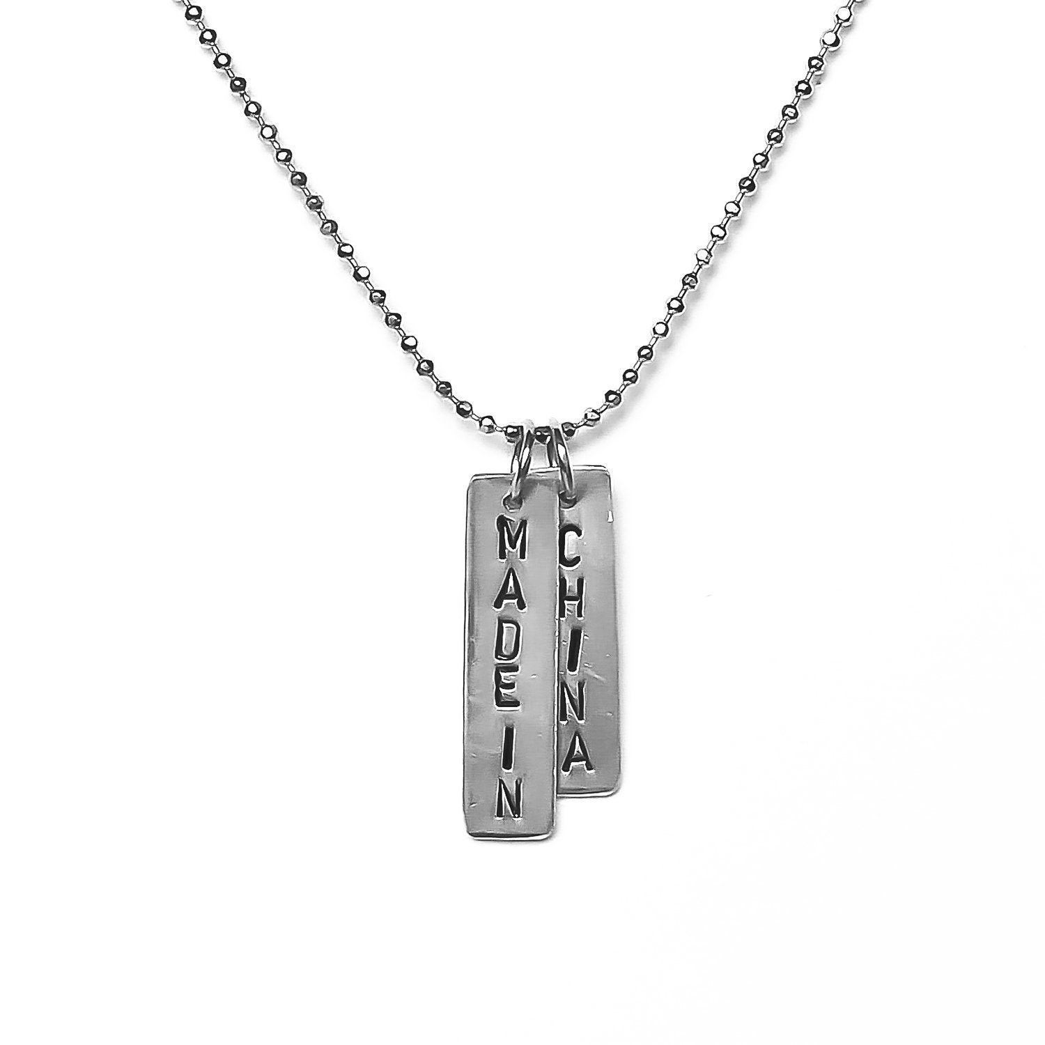 Made in China / words on silver tags necklace (MS15)