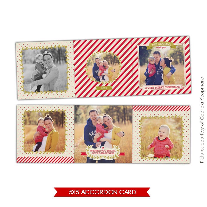INSTANT DOWNLOAD - 5x5 Accordion card Photoshop Template - Vintage moments - E616