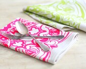Linen Cloth Dinner Napkin Modern Green Chartreuse Pink Fluorescent Moroccan Screen Print 16" Hostess Hostess Gift Single