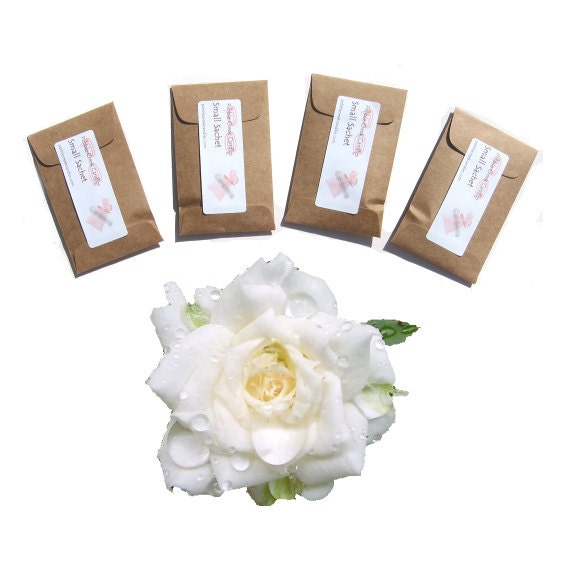 4 Gardenia Sachets Scented Floral Home Decor Fragrance Packets Drawer Air Freshener Kraft Brown Modern Rustic Women Her Small