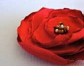 Red Fabric Flower, Wedding Accessory, Brooch, Headband, Hair Clip