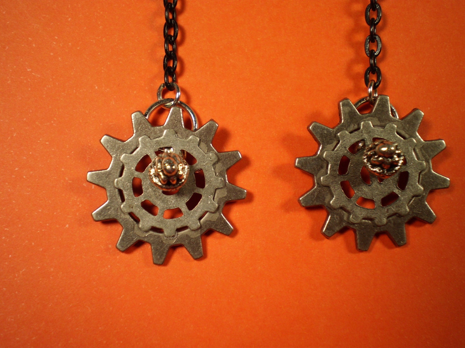 Steampunk Earrings: Steampunk Steel Gear Earrings (E37)