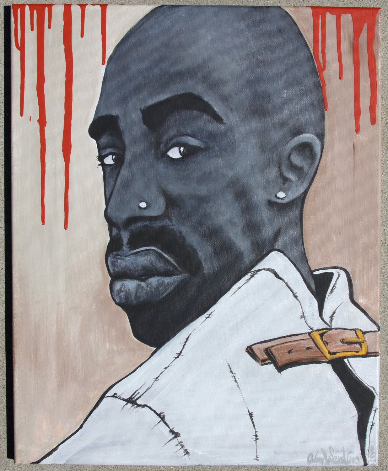 Tupac Shakur Straight Jacket Acrylic Painting 16x20 Canvas by Adam Valentino