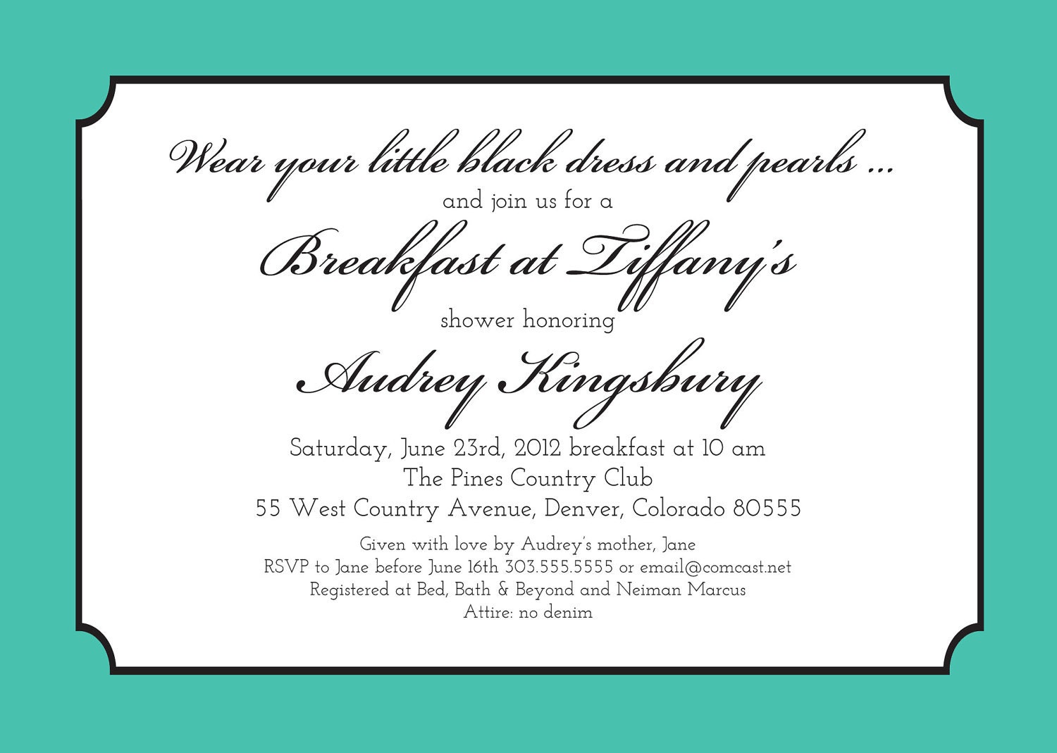 Breakfast at Tiffany's Invitation
