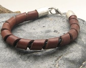 FREE SHIPPING Men's leather bracelet Brown leather men's bangle bracelet with silver plated clasp