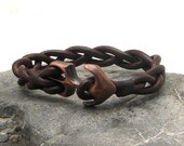 FREE SHIPPING Men's leather bracelet Brown leather braided men's cuff bracelet with copper plated anchor clasp