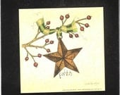 Rustic Primitive  Pip Berry Vine  FAITH  Metal Barn Star Sign Spivey print  Wood Wall Decor