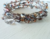 Crochet Bracelet Necklace, Pink Orange Blue Crochet Wrap Bracelet, 5x wrap, Boho Glam, Surfer Girl Chic, Layered Necklace, Crochet Jewelry