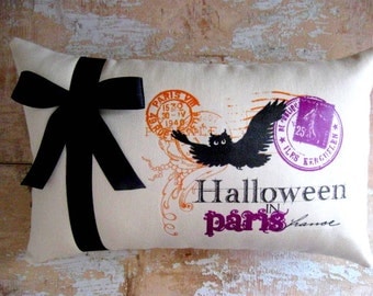 Halloween Pillow, Halloween Decor, Bat, Paris, French Decor, French Country Home, Cottage Decor, Home Decor,  Decorative Pillow, Housewares