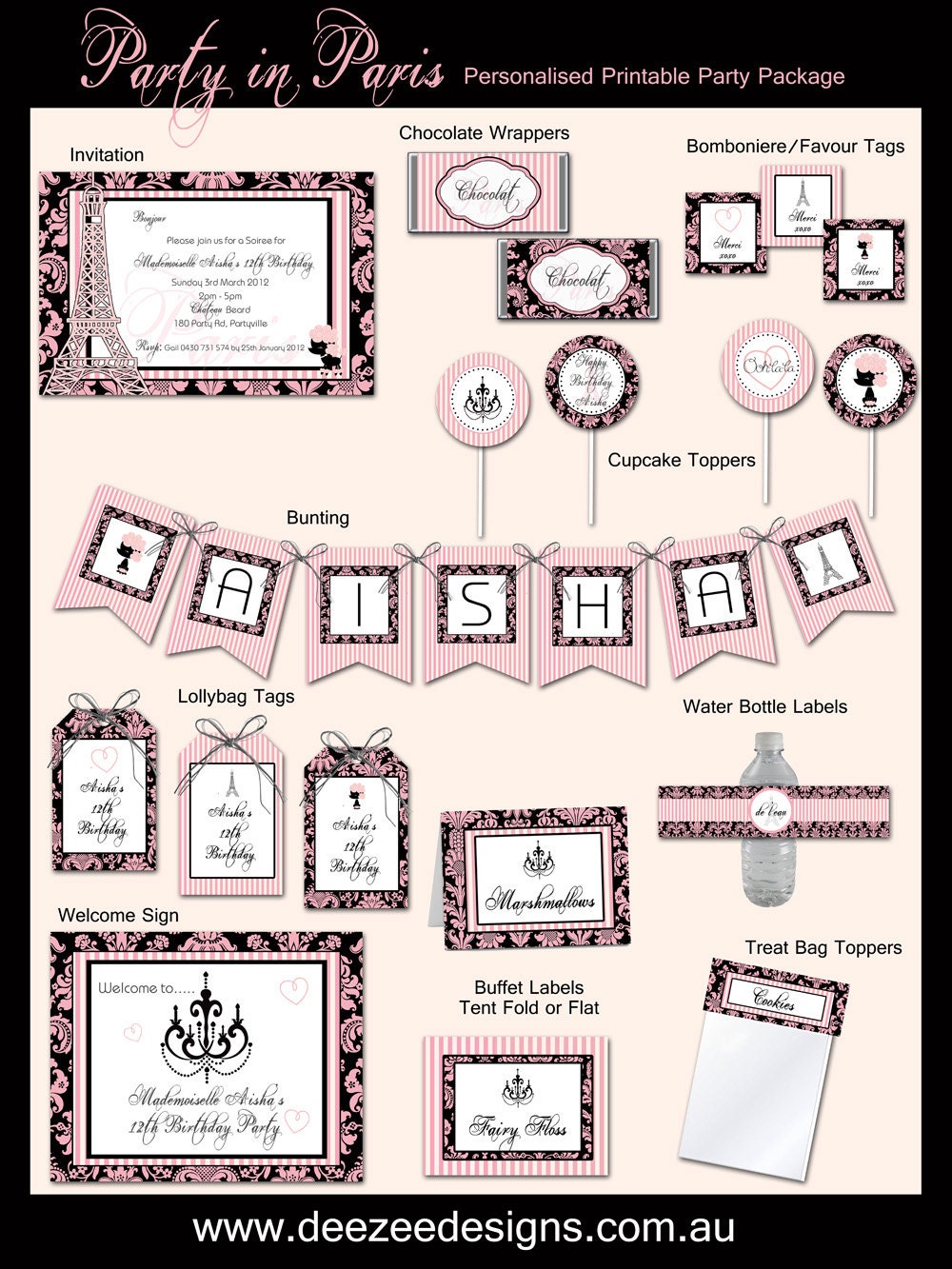 Personalised Paris Chic Birthday Party Printable Package - You Print Il_170x135