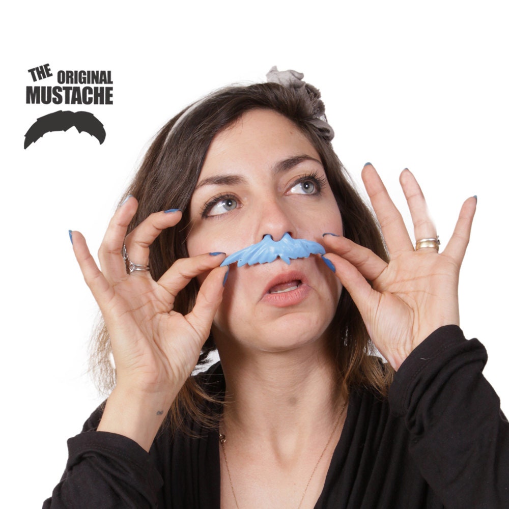 Mustache- BLUE- Rubber- Funny- costume- Halloween- Accessories- Gag gift