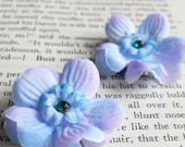 Dusk Blue Flower Hair Clips with Emerald Green Rhinestones