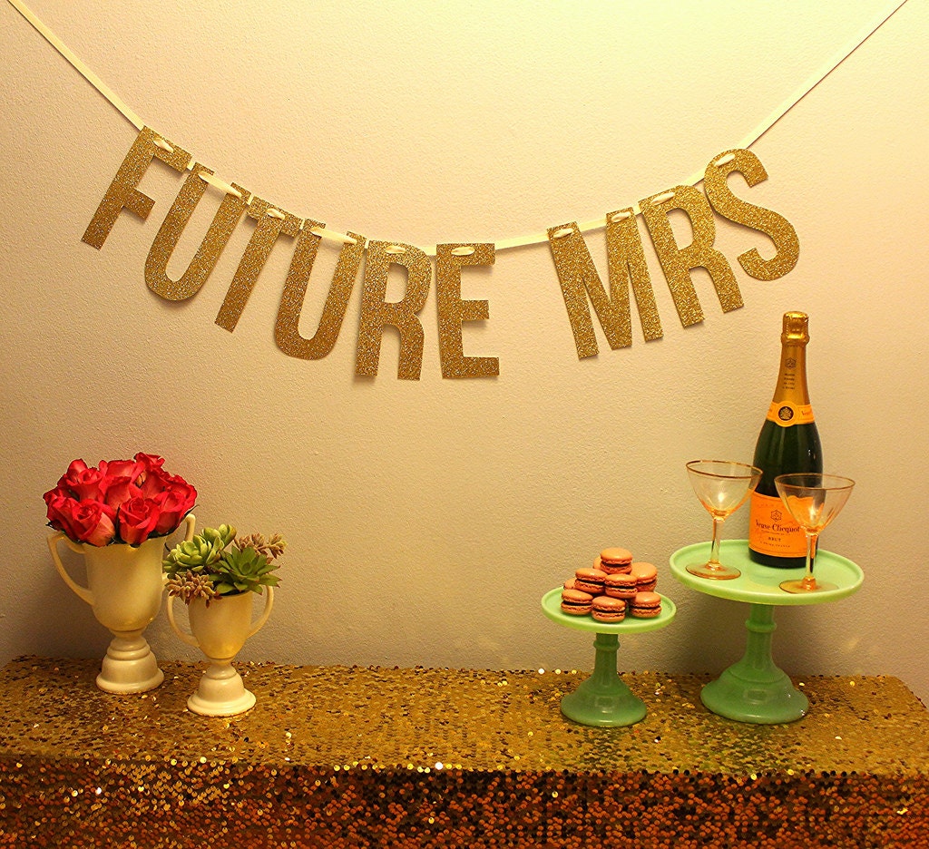 Gold glitter "Future Mrs" Banner Garland perfect for Bridal Shower or Bachelorette
