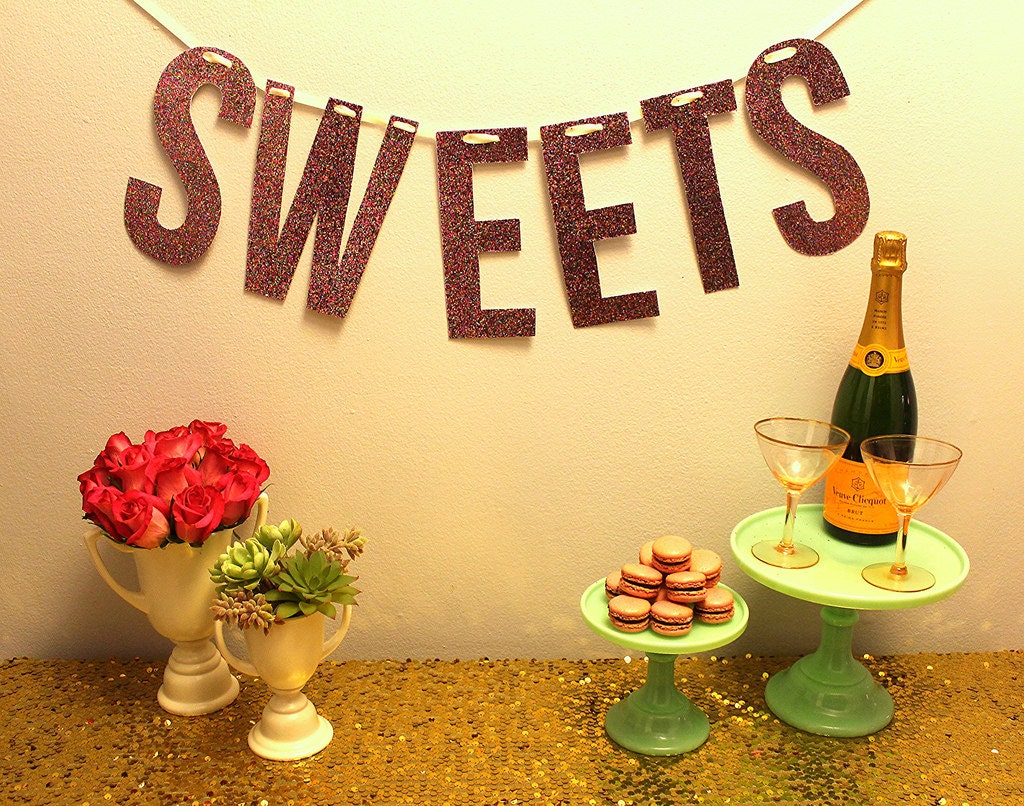 XL MULTI Glitter "SWEETS" Large Banner Garland for wedding, shower, party decoration