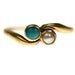 Edwardian Turquoise & Pearl Engagement Ring / 15k Yellow Gold 6.5