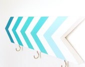 Wall hook - chevrons - turquoise blue aqua ombre - organization - foyer - pretty home decor - arrow - stripes - Mothers Day gift