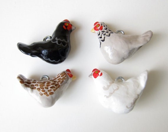 Chicken Christmas ornament - rustic farmhouse folk - bird - red gray black white