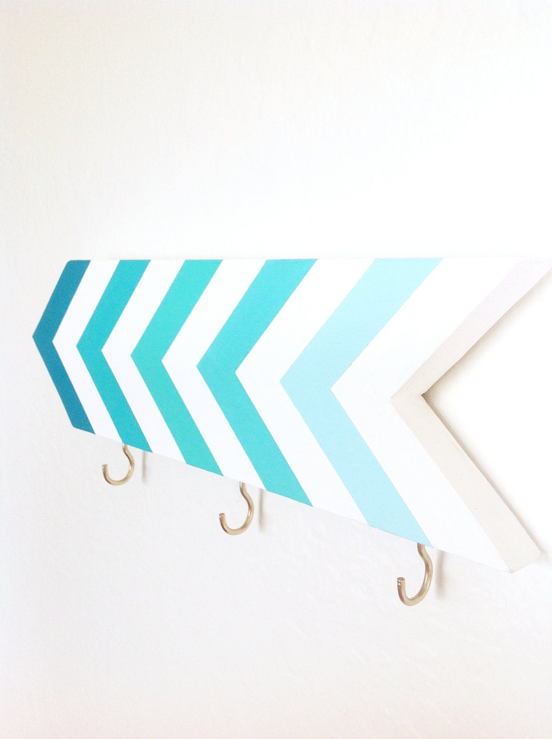 Wall hook - chevrons - turquoise blue aqua ombre - organization - foyer - pretty home decor - arrow - stripes - Mothers Day gift