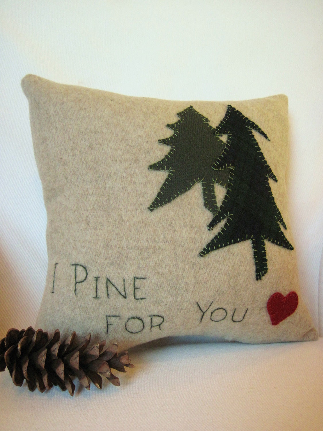 Decorative Pillow / Wool Pillow / Cabin Pillow / Wool Applique Pillow / Camp Pillow / I Pine For You Pillow