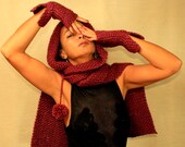 Maroon Knit Hooded Scarf Knit Hood Cowl Scarf Hood Infinity Scarf Elf Scoodie Pixie Hat Knit Hoodie Scarf Hood Scarf Winter Accessories