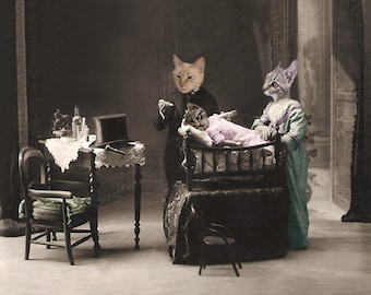 House Call - Vintage Cat 8x10 Print - Altered Photograph - Whimsical Art - Doctor Print - Anthropomorphic - Gift for Veterinarian