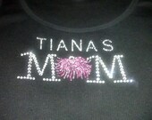 Customized Cheerleading "Mom" bling top with pink pom pom girls sports cheer squad team mom