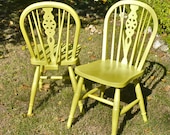Painted Chairs Wood Spindle Back Yellow Pair