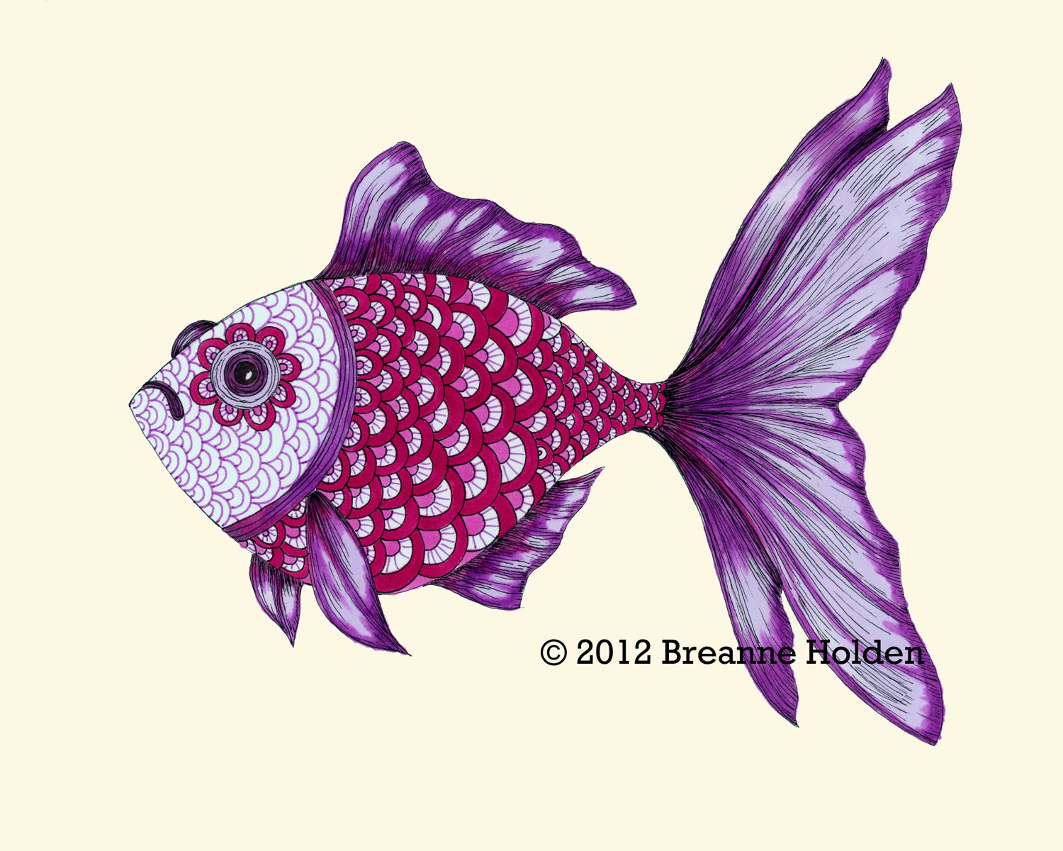 Whimsical Goldfish Fish Illustration Painting Archival Print 8 X 10 "Rachel"