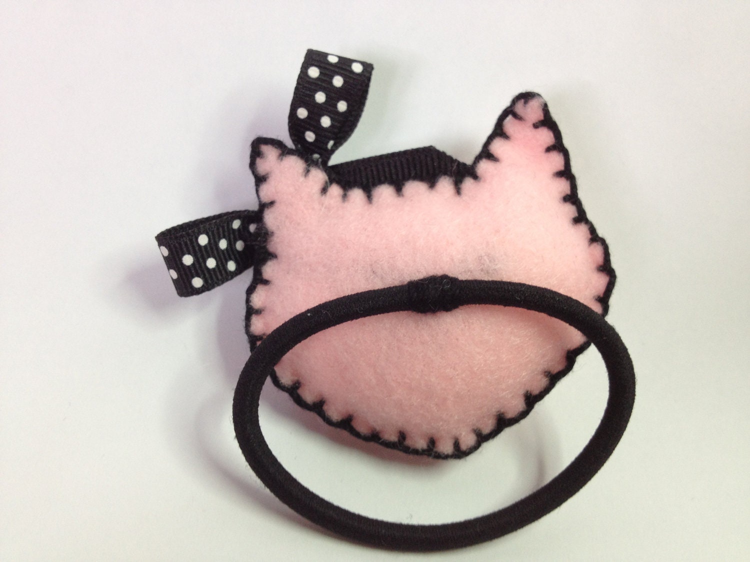 Felt Cat ponytail holder Handmade hairband kawaii accessory pink