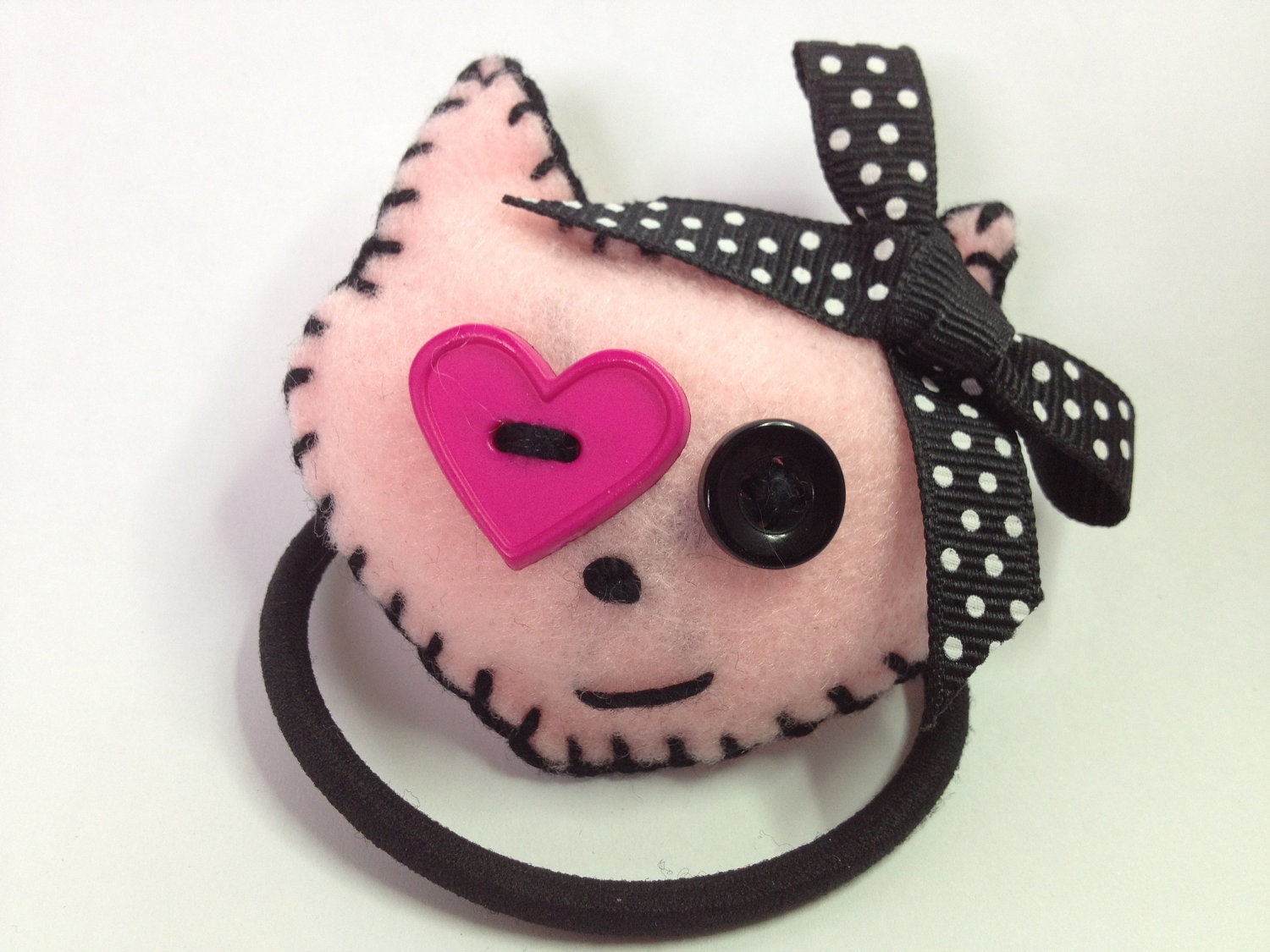 Felt Cat ponytail holder Handmade hairband kawaii accessory pink