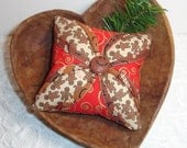 Christmas Scented Sachet Stocking Stuffer - Cathedral Window Mini Pillow, Pincushion - Red, Brown, Tan - Gingerbread Man - KeriQuilts