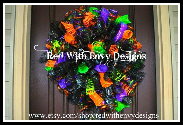 Halloween Spiral Wreath, Halloween Wreath, Spiral Wreath, Deco Mesh Wreath, Wreath, Halloween, Door Wreath, Orange Wreath