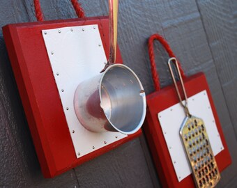 Art For The Kitchen Utensile Showcase Hanging Wood And White Framed Ensemble Modern,Shabby Chic, Great Gift