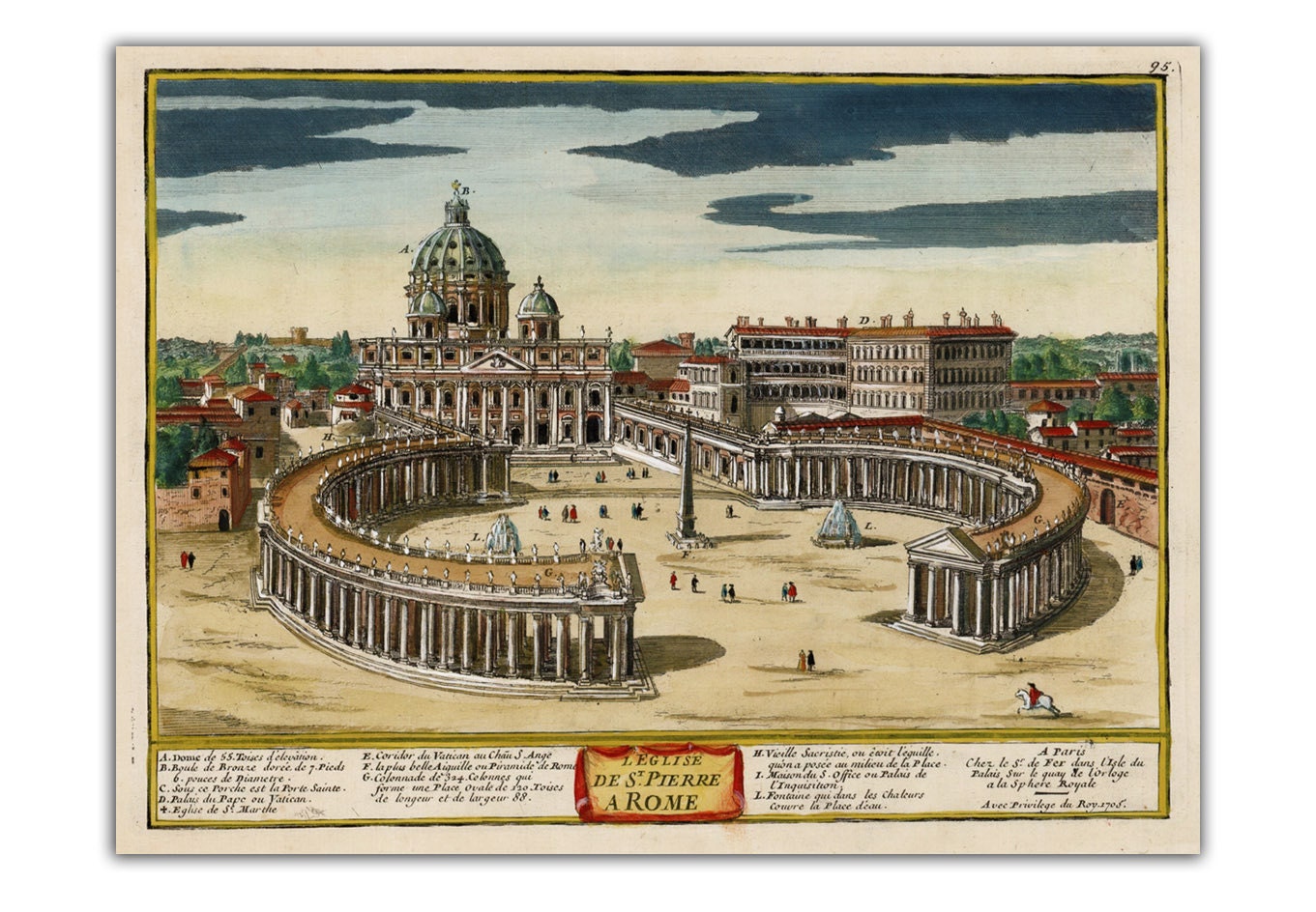 13x17" Rome City View from 1700, Vintage map printed on parchment paper, Landscape, Roma, Vatican City