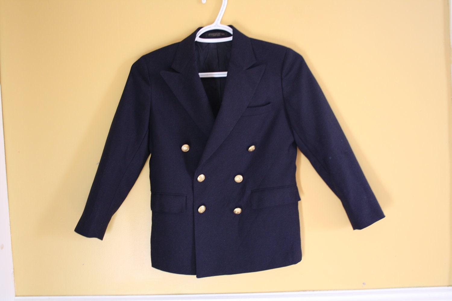 Boy's Vintage navy blue double breasted jacket / Union Made Blazer with gold buttons / Size 10 Regular